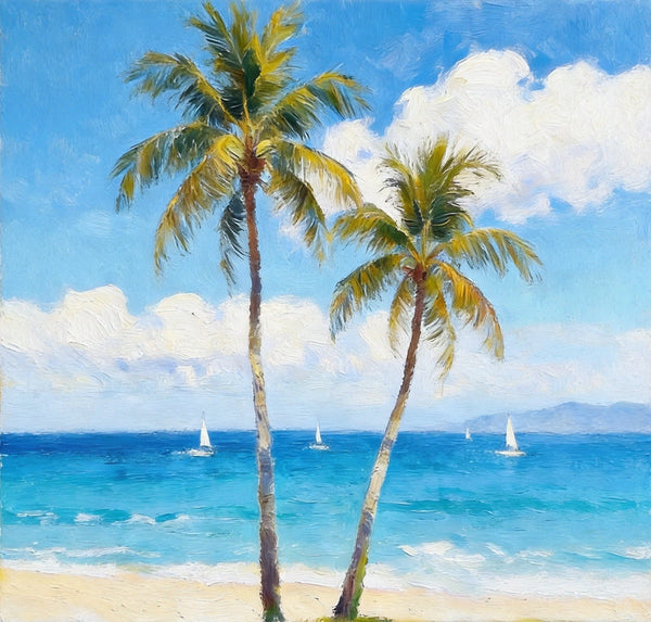 Impressions of a Sunny Seaside Day, Hand Painted Canvas Art, Original Seascape Paintings, Original Oil Paintings, Buy Small Artwork Online, Small Canvas Wall Art Paintings-ArtWorkCrafts.com