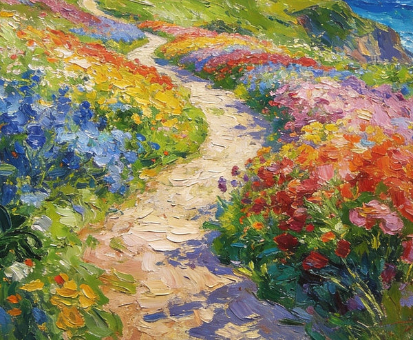 Serene Floral Path, A Luminous Landscape, Original Artwork Small Paintings, Hand Painted Canvas Art, Heavy Texture Wall Art Paintings, On Canvas Small Paintings-ArtWorkCrafts.com