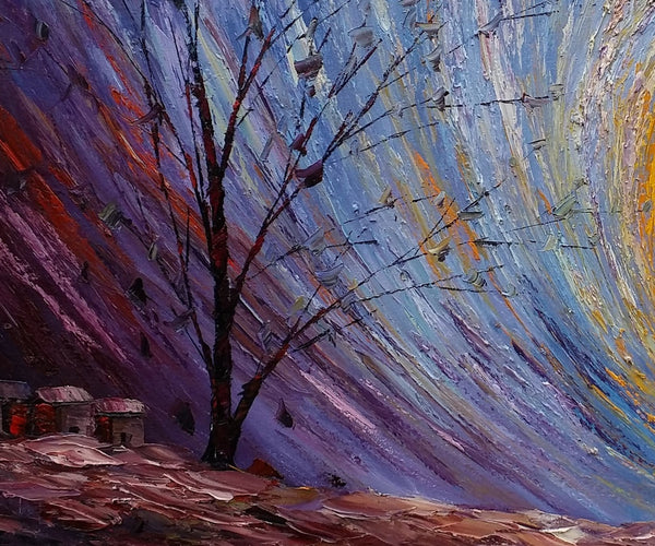 Tree Landscape Painting, Large Canvas Wall Art, Custom Modern Artwork, Heavy Texture Painting, Oil Painting-ArtWorkCrafts.com