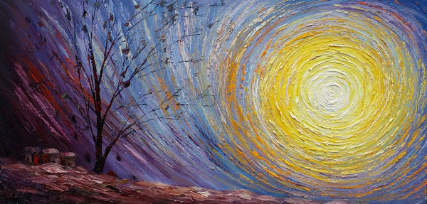 Tree Landscape Painting, Large Canvas Wall Art, Custom Modern Artwork, Heavy Texture Painting, Oil Painting-ArtWorkCrafts.com