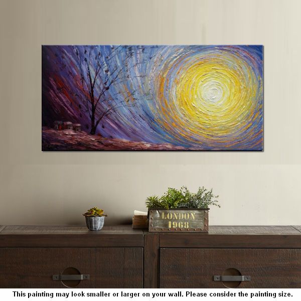 Tree Landscape Painting, Large Canvas Wall Art, Custom Modern Artwork, Heavy Texture Painting, Oil Painting-ArtWorkCrafts.com