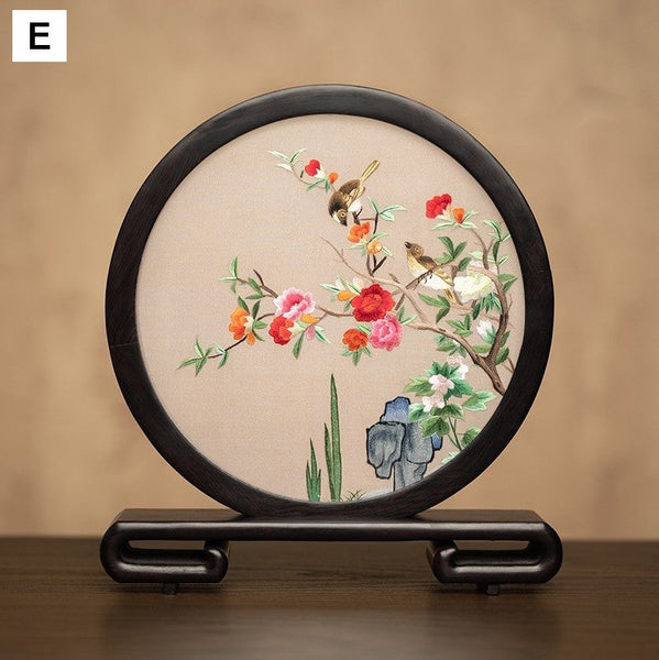 Flower and Bird Embroidered Decor, Unique Birthday Gift, Exclusive Business Present, Traditional Chinese Suzhou Embroidery Ornament, Premium Souvenir-ArtWorkCrafts.com