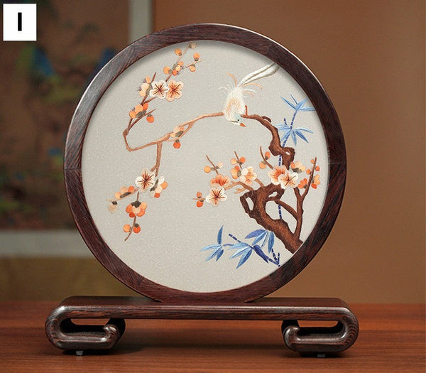 Traditional Chinese Suzhou Silk Embroidered Ornament, Premium Souvenir, Exclusive Business Presents, Creative Birthday Gift, Flower and Birds Embroidery Ornaments-ArtWorkCrafts.com