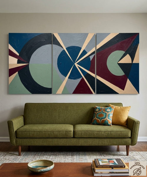 Original Abstract Art, Large Group Paintings for Living Room, Multi Panel Canvas Artwork, Geometric Modern Paintings-ArtWorkCrafts.com