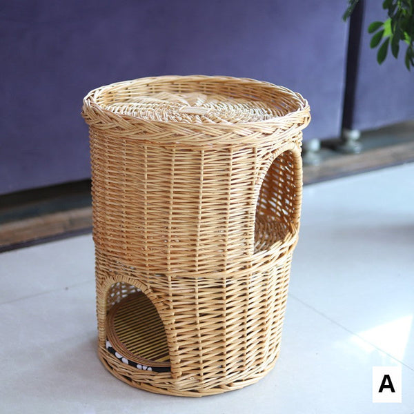 Large Cat House Basket with Washable Cushion for Indoor Cats and Dogs, Triple-Layer Cat Bed-ArtWorkCrafts.com