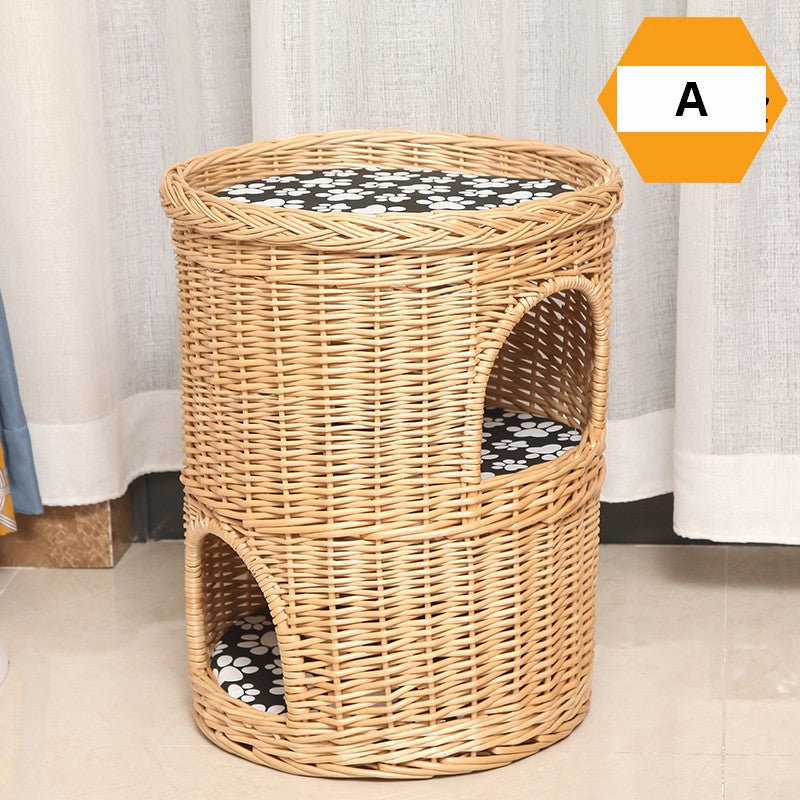 Triple-Layer Cat Bed, Large Cat House Basket with Washable Cushion for Indoor Cats and Dogs-ArtWorkCrafts.com