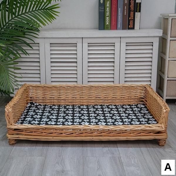 Large Hand Woven Rattan Cat Beds, Extra Large Natural Wicker Dog Bed with Washable Cushion for Indoor Cats and Dogs-ArtWorkCrafts.com