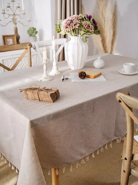 Simple Linen Rectangle Table Cover for Dining Room Table, Large Brown Tablecloth for Home Decoration, Modern Table Cloth, Square Tablecloth for Round Table-ArtWorkCrafts.com