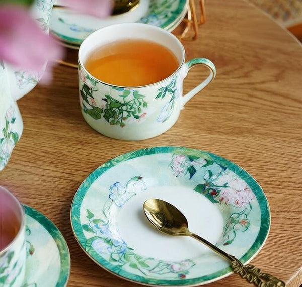 Luxury Tea Cup Set, Elegant Coffee Cup, Porcelain Tea Saucer, Ceramic Tea Cup Set, British Tea Cup Set-ArtWorkCrafts.com