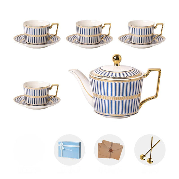 Traditional Afternoon Tea, Modern Coffee Cup with Saucer, 7.4 oz Ceramic Tea Cup and Saucer Set of 4 cups with Teapot, 7.4 oz Porcelain Tea Cup and Saucer Set, British Tea Cup Set-ArtWorkCrafts.com