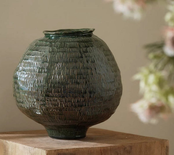 Large Contemporary Vases on Dining Table, Handmade Modern Flower Vase, Centerpiece Ceramic Bouquet Vases, Green Porcelain Vases for Modern Home Decor-ArtWorkCrafts.com