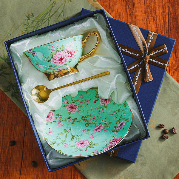 Afternoon British Tea Cup with Saucer, Floral Porcelain Tea Cup and Saucer Set, Traditional English Tea Cup and Saucer Set, Ceramic Coffee Cup with Saucer-ArtWorkCrafts.com