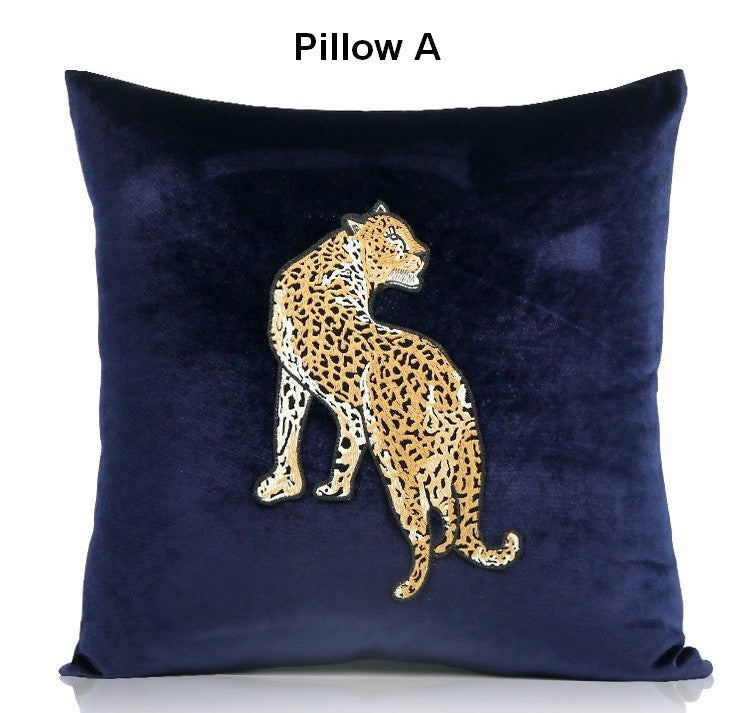 Modern Sofa Pillows, Contemporary Throw Pillows, Cheetah Decorative Throw Pillows, Blue Decorative Pillows for Living Room-ArtWorkCrafts.com