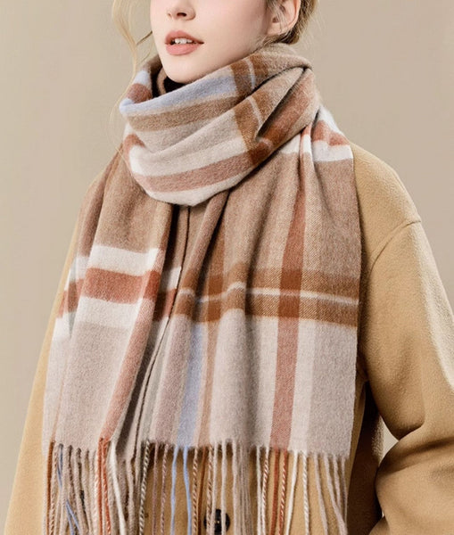 Checked Scarf Winter Wool Scarf, Soft Cashmere Scarf for Women, Elegant Wool Scarves, Warm Winter Scarf, Cold Weather Scarf, Holiday Scarf, Fashion Scarf, Christmas Gifts for Her-ArtWorkCrafts.com