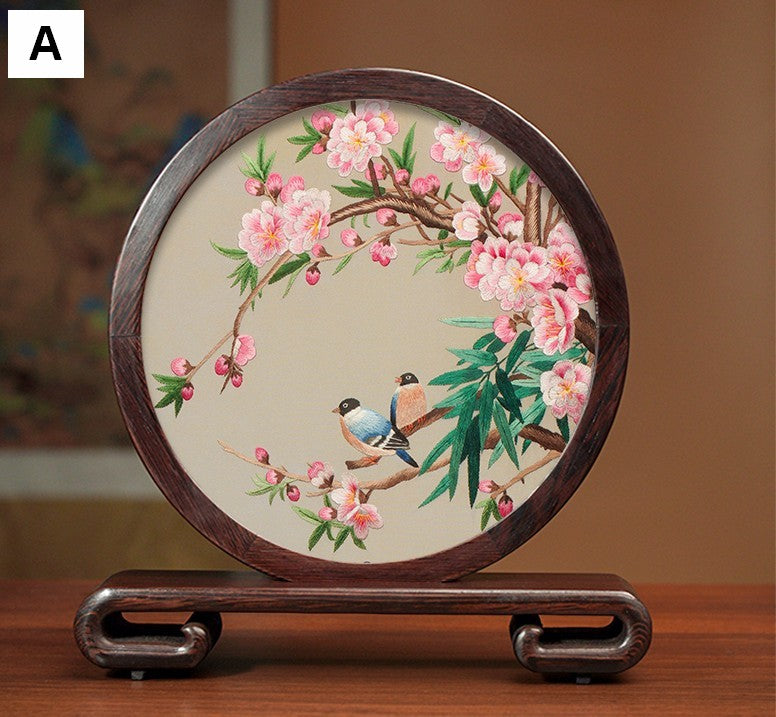 Unique Birthday Gift, Flower and Bird Embroidery Ornaments, Traditional Chinese Suzhou Silk Embroidered Ornament, Premium Souvenir, Exclusive Business Presents-ArtWorkCrafts.com