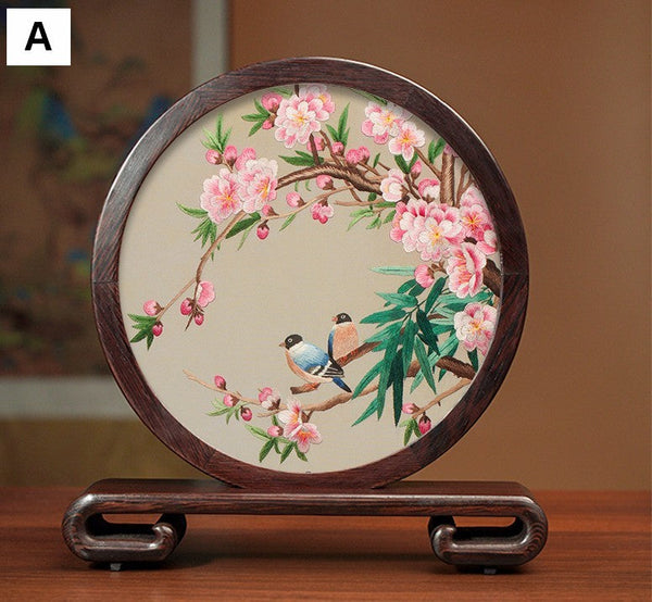 Unique Birthday Gift, Flower and Bird Embroidery Ornaments, Traditional Chinese Suzhou Silk Embroidered Ornament, Premium Souvenir, Exclusive Business Presents-ArtWorkCrafts.com