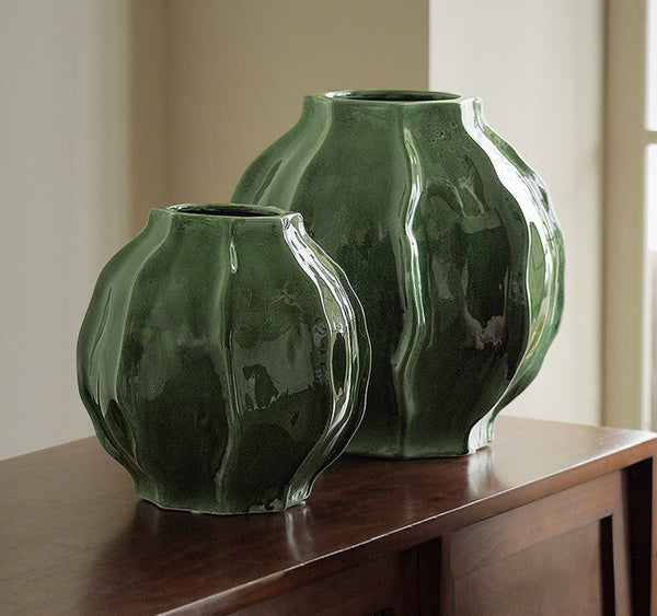 Large Contemporary Vases on Dining Table, Handmade Modern Flower Vase, Centerpiece Ceramic Bouquet Vases, Green Porcelain Vases for Modern Home Decor-ArtWorkCrafts.com