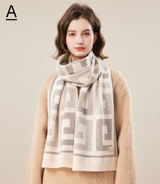 Cold Weather Scarf, Warm Winter Scarf, Soft Cashmere Scarf for Women, Fashion Designer Scarf, Green White Grey Wool Scarf for Women, Casual Scarf for Women-ArtWorkCrafts.com