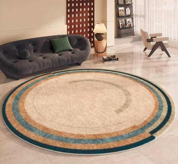 Modern Area Rugs under Coffee Table, Abstract Contemporary Round Rugs, Modern Rugs for Dining Room, Geometric Modern Rugs for Bedroom-ArtWorkCrafts.com