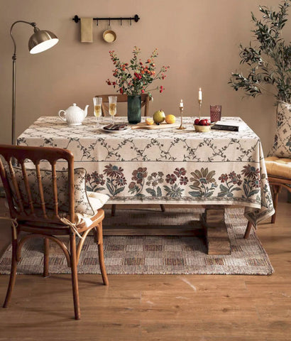 Farmhouse Table Cloth for Oval Table, Rustic Flower Pattern Linen Tablecloth for Kitchen Table, Modern Rectangle Tablecloth Ideas for Dining Room Table-ArtWorkCrafts.com