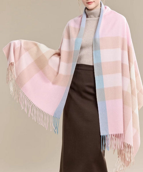 Large Wool Scarf, Soft Wool Scarf for Women, Checkered Fashion Scarf, Winter Shawl, Elegant Shawl, Warm Cape, Gifts for Her, Evening Wrap, Christmas Gift-ArtWorkCrafts.com