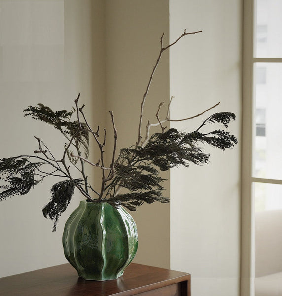 Large Contemporary Vases on Dining Table, Handmade Modern Flower Vase, Centerpiece Ceramic Bouquet Vases, Green Porcelain Vases for Modern Home Decor-ArtWorkCrafts.com