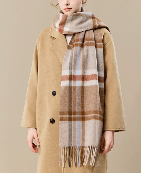 Checked Scarf Winter Wool Scarf, Soft Cashmere Scarf for Women, Elegant Wool Scarves, Warm Winter Scarf, Cold Weather Scarf, Holiday Scarf, Fashion Scarf, Christmas Gifts for Her-ArtWorkCrafts.com