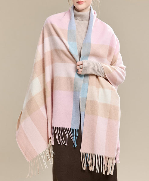 Large Wool Scarf, Soft Wool Scarf for Women, Checkered Fashion Scarf, Winter Shawl, Elegant Shawl, Warm Cape, Gifts for Her, Evening Wrap, Christmas Gift-ArtWorkCrafts.com