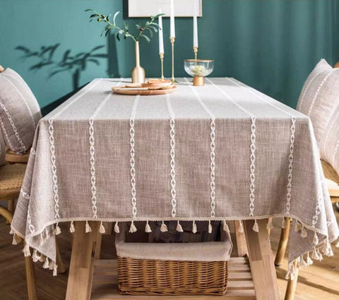 Simple Rectangular Tablecloth for Oval Table, Cotton and Linen Tablecloths, Kitchen Rectangular Table Covers, Farmhouse Table Cloths for Dining Room-ArtWorkCrafts.com