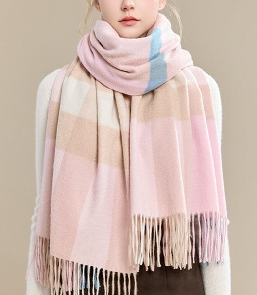 Large Wool Scarf, Soft Wool Scarf for Women, Checkered Fashion Scarf, Winter Shawl, Elegant Shawl, Warm Cape, Gifts for Her, Evening Wrap, Christmas Gift-ArtWorkCrafts.com