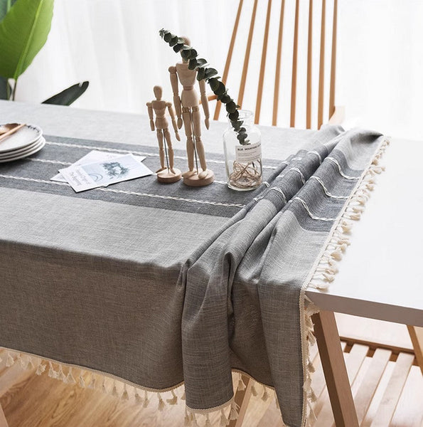 Dining Room Table Large Rectangle Table Cover, Modern Rectangular Table Cloth for Oval Table, Cotton and Linen Tablecloth for Kitchen-ArtWorkCrafts.com