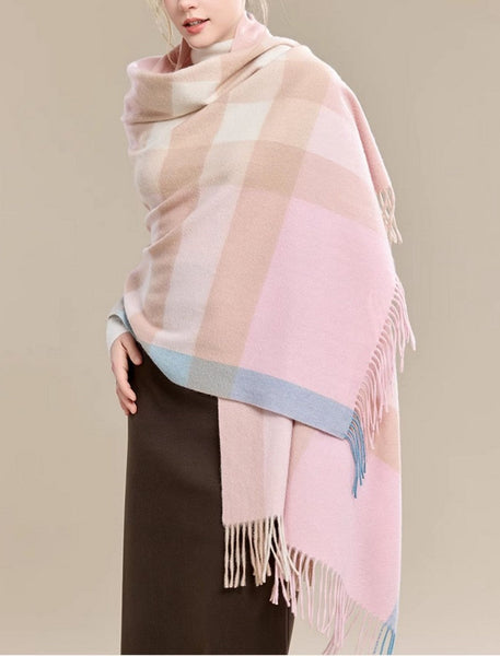 Large Wool Scarf, Soft Wool Scarf for Women, Checkered Fashion Scarf, Winter Shawl, Elegant Shawl, Warm Cape, Gifts for Her, Evening Wrap, Christmas Gift-ArtWorkCrafts.com