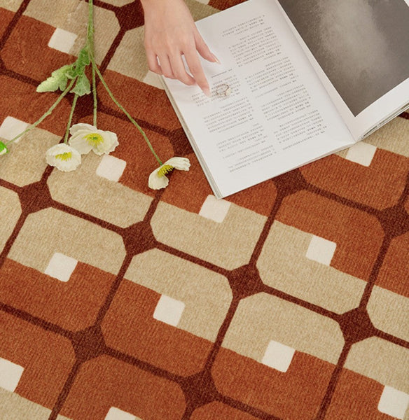 Abstract Contemporary Round Rugs, Modern Rugs under Coffee Table, Modern Rugs for Dining Room, Geometric Modern Rugs for Bedroom-ArtWorkCrafts.com