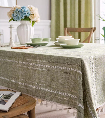 Kitchen Rectangular Table Covers, Rectangular Tablecloth for Sale, Modern Table Cloths for Dining Room, Farmhouse Green Cotton and Linen Table Cloth-ArtWorkCrafts.com