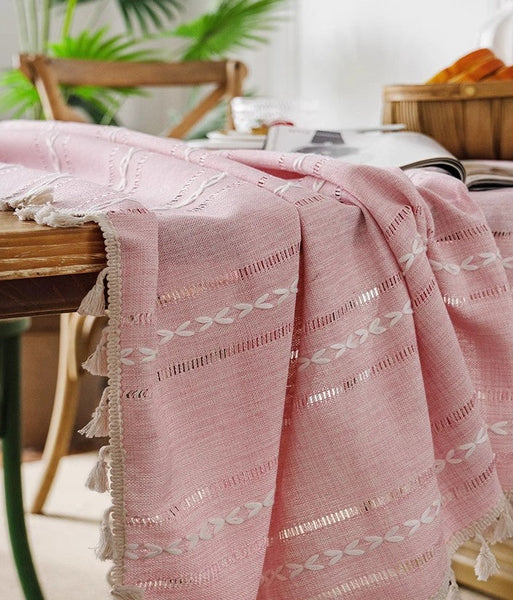 Kitchen Rectangular Table Covers, Rectangular Tablecloth for Oval Table, Modern Pink Table Cloths for Dining Room, Farmhouse Cotton and Linen Table Cloth-ArtWorkCrafts.com
