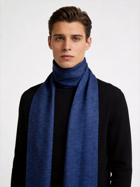 Luxury Blue Silk Neck Scarf, Silk Scarf For Suit, Formal Wear Silk Scarf, Silk Ascot For Men, British Style Long Scarf, Business Silk Scarf Men, Mens Spring Autumn Scarf, Lightweight Silk Scarf Men-ArtWorkCrafts.com