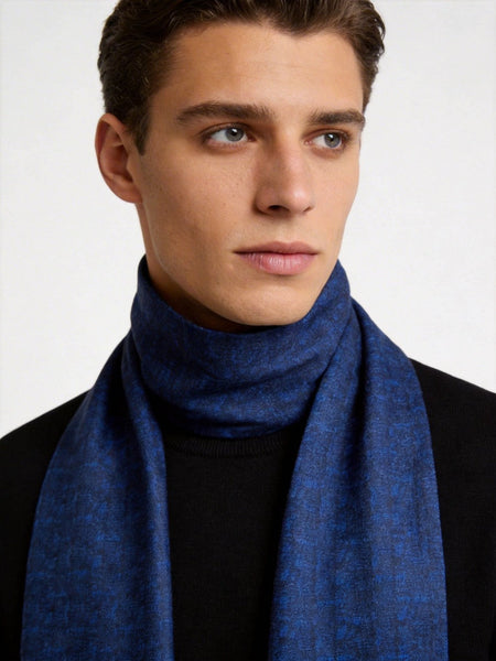 Luxury Blue Silk Neck Scarf, Silk Scarf For Suit, Formal Wear Silk Scarf, Silk Ascot For Men, British Style Long Scarf, Business Silk Scarf Men, Mens Spring Autumn Scarf, Lightweight Silk Scarf Men-ArtWorkCrafts.com