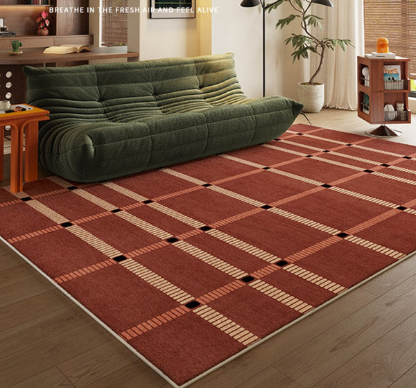 Contemporary Modern Carpets Next to Bed, Abstract Red Rugs for Living Room, Mid Century Area Rugs, Red Modern Rugs under Dining Room Table-ArtWorkCrafts.com