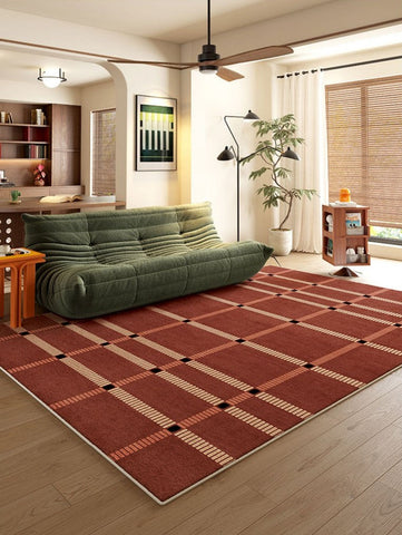 Contemporary Modern Carpets Next to Bed, Abstract Red Rugs for Living Room, Mid Century Area Rugs, Red Modern Rugs under Dining Room Table-ArtWorkCrafts.com