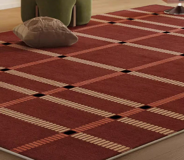 Contemporary Modern Carpets Next to Bed, Abstract Red Rugs for Living Room, Mid Century Area Rugs, Red Modern Rugs under Dining Room Table-ArtWorkCrafts.com