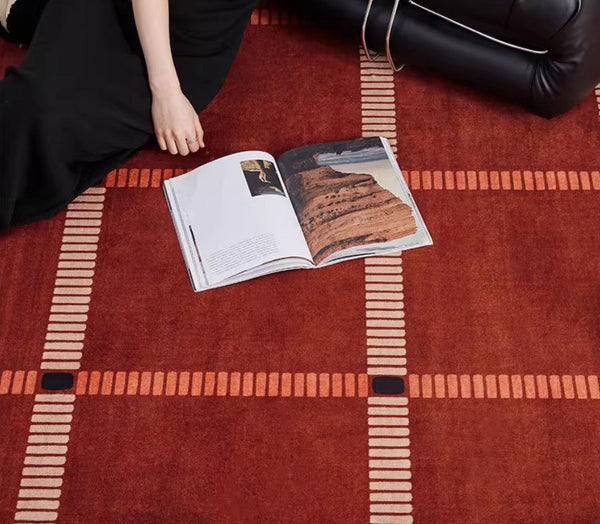 Contemporary Modern Carpets Next to Bed, Abstract Red Rugs for Living Room, Mid Century Area Rugs, Red Modern Rugs under Dining Room Table-ArtWorkCrafts.com