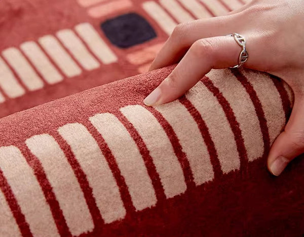 Contemporary Modern Carpets Next to Bed, Abstract Red Rugs for Living Room, Mid Century Area Rugs, Red Modern Rugs under Dining Room Table-ArtWorkCrafts.com