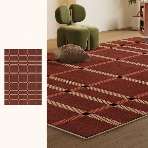 Contemporary Modern Carpets Next to Bed, Abstract Red Rugs for Living Room, Mid Century Area Rugs, Red Modern Rugs under Dining Room Table-ArtWorkCrafts.com