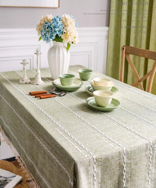 Kitchen Rectangular Table Covers, Rectangular Tablecloth for Sale, Modern Table Cloths for Dining Room, Farmhouse Green Cotton and Linen Table Cloth-ArtWorkCrafts.com