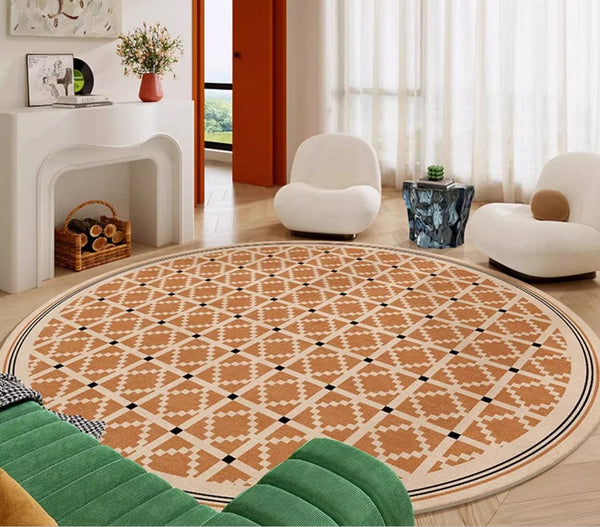 Geometric Modern Rug Ideas for Living Room, Circular Modern Rugs for Bathroom, Modern Rugs for Children's Room, Mid Century Modern Round Rugs for Dining Room-ArtWorkCrafts.com