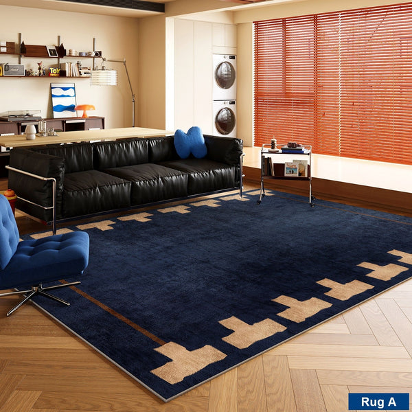 Mid Century Area Rugs, Contemporary Modern Living Room Rug Ideas, Blue Modern Rugs for Dining Room, Bedroom Modern Floor Carpet-ArtWorkCrafts.com