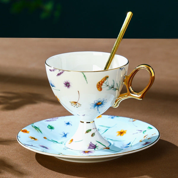 Porcelain Tea Cup and Saucer Set, Flower Ceramic Tea Cup and Saucer, Floral Tea Cup and Saucer Set in Gift Box, Elegant British Ceramic Coffee Cup with Saucer-ArtWorkCrafts.com