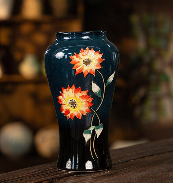 Ceramic Bouquet Vases, Sunflower Vases on Table, Porcelain Flower Vases, Dining Table Centerpiece, Handmade Water Holding Flower Vase-ArtWorkCrafts.com