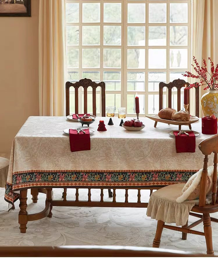 Square Farmhouse Floral Tablecloth, Wildflower Meadow Print, Rustic Kitchen Cover, Soft Prewashed Cotton For Patio