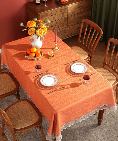 Orange Modern Table Cover for Dining Room Table, Large Modern Rectangle Tablecloth, Square Tablecloth for Round Table, Lace Tablecloth for Home Decoration-ArtWorkCrafts.com